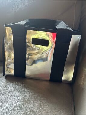 case-mate Metallic Silver Tote with Black Straps - Women Bags